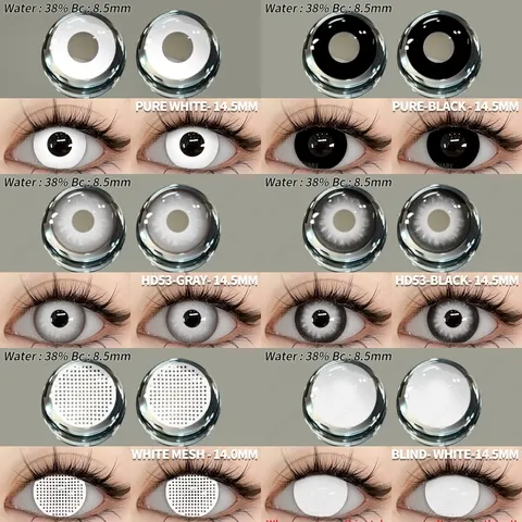 Eyeshare 2 pçs cosplay lentes de contato coloridas louco branco lentes de contato anime lentes de olho preto halloween beleza maquiagem lente