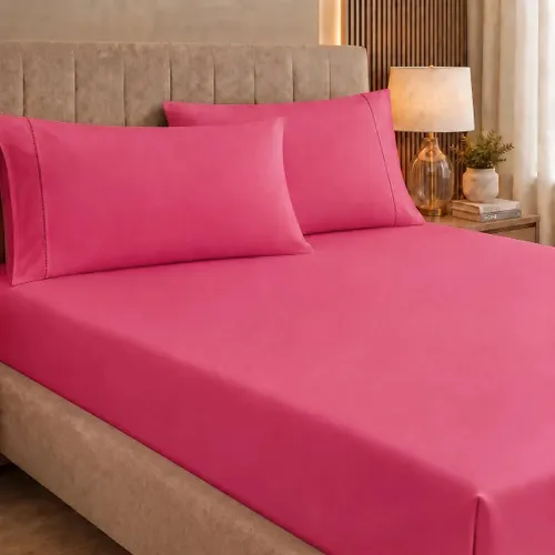 Jogo de Lençol Queen 3 Peças 400 Fios C/ Elástico Hotel Pink Liso