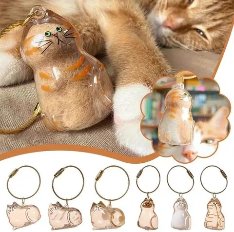Cápsula de lembrança de resina com pingente memorial de pele de gato para cabelo de animal de estimação chaveiro portátil pingente para cabelo pingente de ponte arco-íris