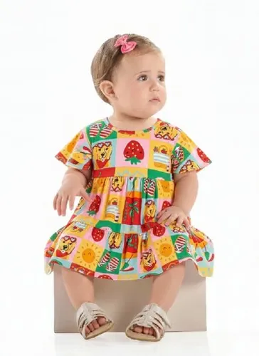 Vestido Bebê em Cotton com Manga Evasê Multicolor