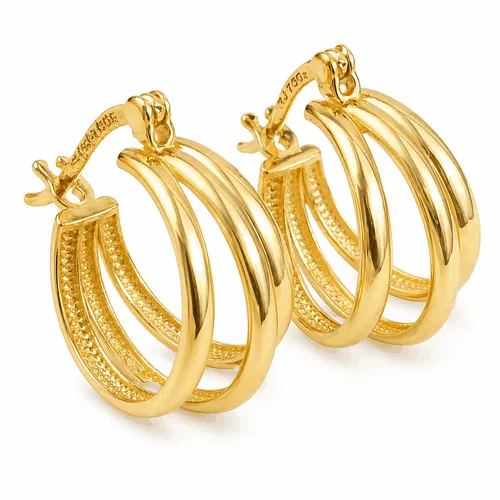 Brinco 1,8 cm Argola com 3 Tiras em Ouro 18K