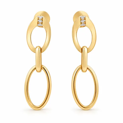 Brinco Elos Ovais  com 4 Diamantes em Ouro 18K