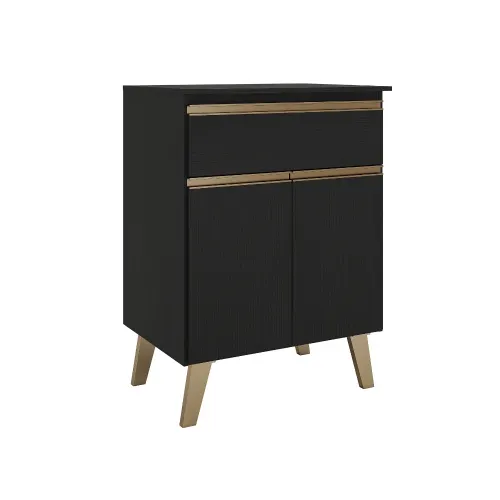 Balcão 600 Atlanta Carraro Preto Touch 2 Portas 1 Gaveta