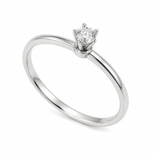 Anel Solitário com 1 Brilhante de 10 Pontos E 4 Garras em Ouro Branco 18K