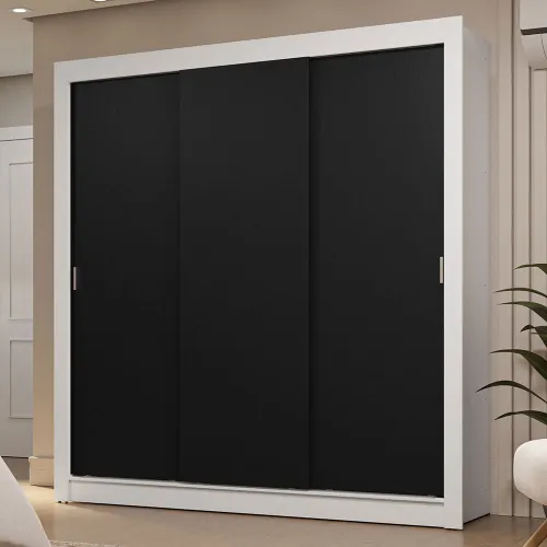 Guarda-Roupa Casal 3 Portas de Correr Branco/Preto Sublime Madesa
