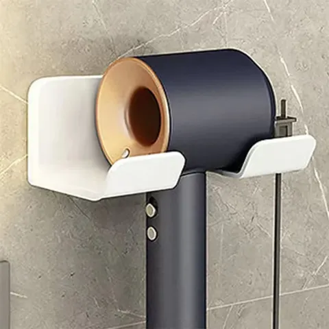 Suporte para secador de cabelo montado na parede, suporte para secador de cabelo sem furos em ABS, organizador para secador de cabelo, branco, preto