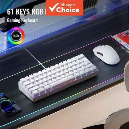  Teclado de Jogos para Laptop RGB 61 teclas retroiluminadas, design compacto com fio, para PC gamer e escritório,