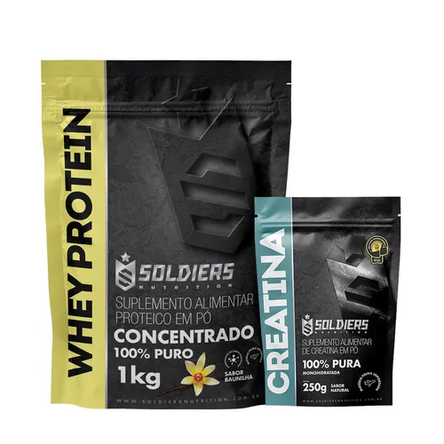 Kit: Whey Protein Concentrado 1Kg + Creatina Monohidratada 250g - 100% Importado - Soldiers Nutrition