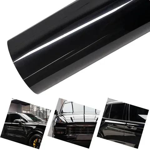 Ultra brilhante pet piano preto vinil envoltório filme adesivo acessórios de decoração automática preto brilhante auto adesivo vinil bolha ar livre