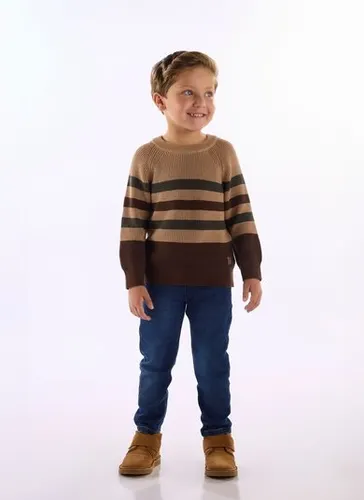Blusão Infantil Masculino em Tricot Listrado Marrom