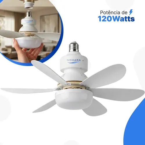Ventlador de Teto 120W Silencioso Forte com LED, Controle e 6 Pás
