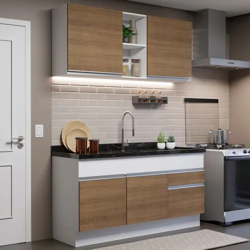 Armário de Cozinha Compacta 150cm Branco/Rustic Glamy Madesa 02