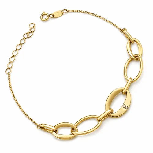 Pulseira 18,5 cm Elos com 2 Diamantes em Ouro 18K