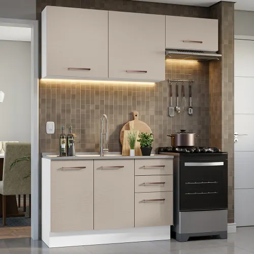 Armário de Cozinha Compacta 180cm Branco/Crema Agata Madesa 09