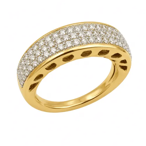 Anel Lateral com Detalhes Vazados E 92 Diamantes em Ouro 18K