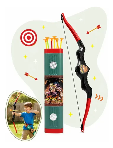 Arco e Flecha Infantil com Bolsa Aljava e 3 Flechas com Ponta de Ventosa Brinquedo Arco Flecha em Plástico Leve 32cm para Brincar em Casa e ao Ar Livre Kizumba