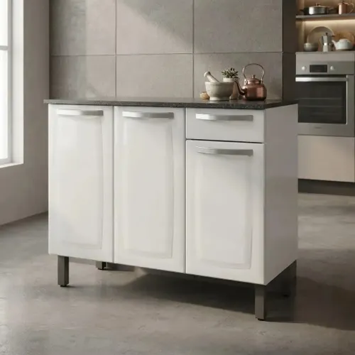 Balcão Cozinha Itatiaia ROSE TRP 1, 05 com Tampo 3 Portas 1 Gaveta cor Branco