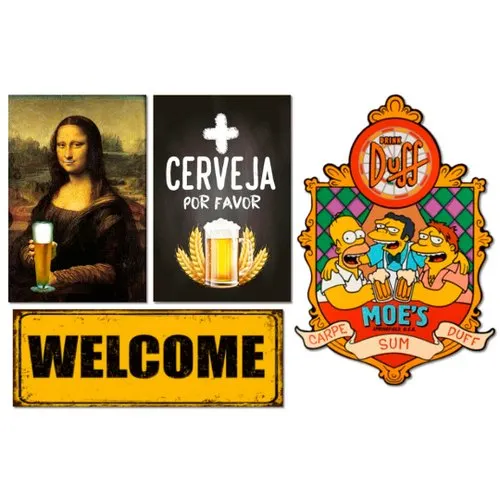 Kit 4 Placas Decorativas Cervejas Bebidas Simpsons Duff