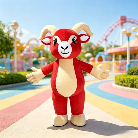 Fantasia de Mascote de Cabra Vermelha Inflável, Traje de Personagem de Desenho Animado para Adultos, Roupa Atraente para Eventos de Aniversário, Sem Bateria e Carregador