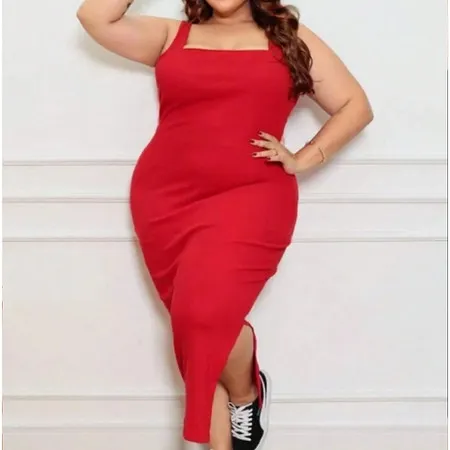 VESTIDO FEMININO PLUS SIZE COM DECOTE QUADRADO FESTA EVENTO CASUAL CHIQUE