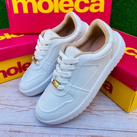 Tênis Sapato Feminino Moleca Costura Casual Moda Confortável Couro Sintético
