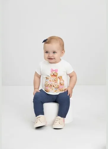 Conjunto Bebê Menina com Blusa e Legging Jeans (Off White) Quimby