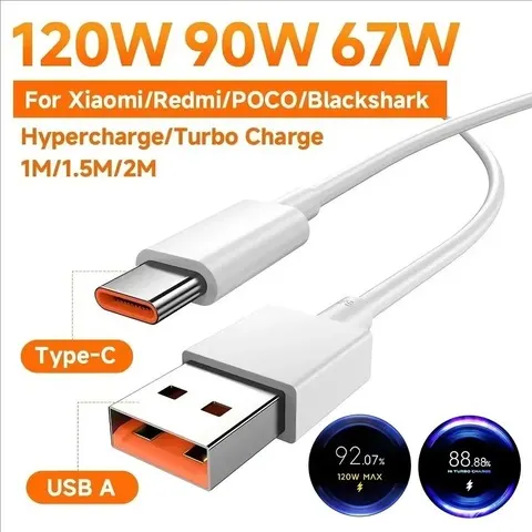 Cabo de carregamento rápido tipo C para Xiaomi 6A, 67W, 33W, carregador turbo para Mi 12, 13 Ultra, 11T, Poco X3, X4, Redmi Note 12, 11, 10, 9S Pro.
