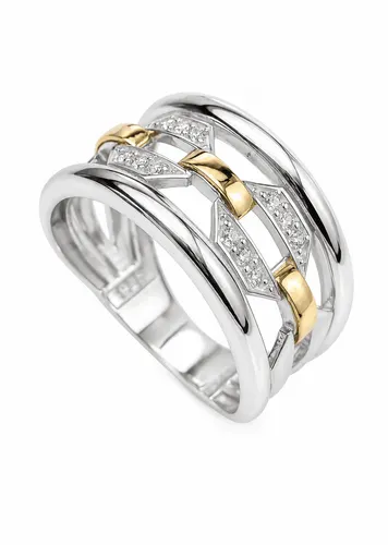 Anel Prata Elos com Zircônias e Ouro 18K