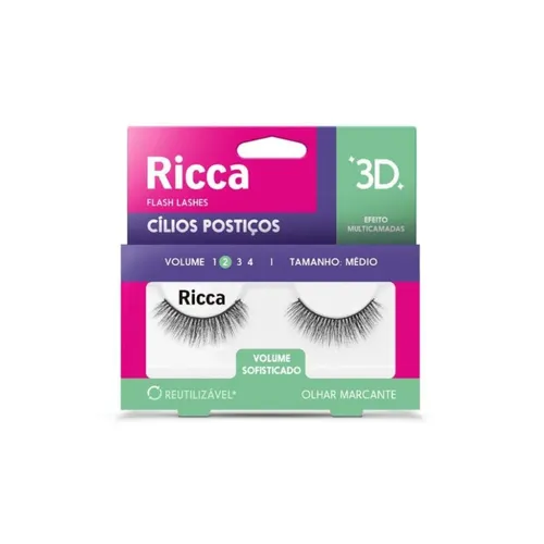 Cílios 3D Volume Sofisticado Ricca Vol.02 Médio