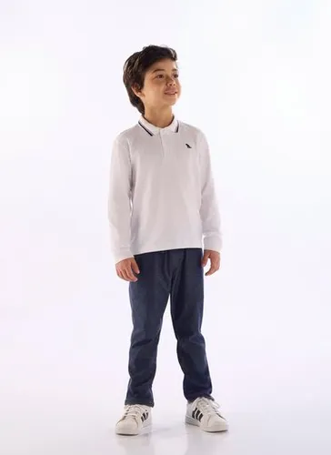 Camisa Polo Manga Longa Infantil em Piquet Branco