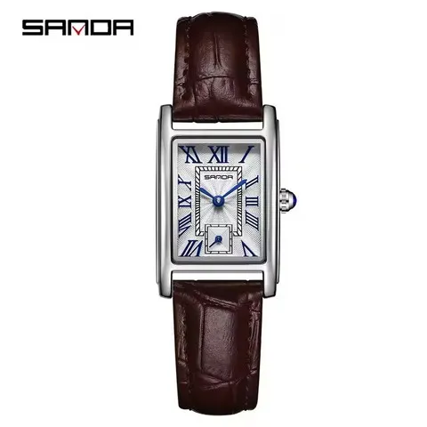 SANDA 1116 Relógio de quartzo feminino elegante casual retangular à prova d'água pulseira de couro de aço casual relógio feminino de negócios часы