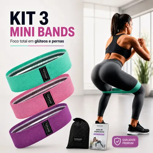 Kit 3 Faixas Elásticas Mini Band Super Band P/ Treino Exercícios Academia Funcional Fisioterapia Resistência Extensor Esporte Ginástica Pilates Cross Training + Manual de Treinos - Topsand Activewear
