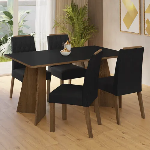 Conjunto Sala de Jantar Tampo de Madeira 4 Cadeiras Rustic/Preto/Oxford Tulum Madesa