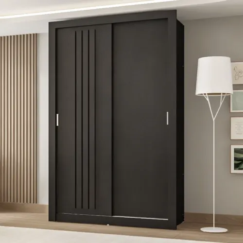 Guarda Roupa Solteiro 2 Portas Darvi Lux 2 Gavetas Carraro Ripado Preto Touch