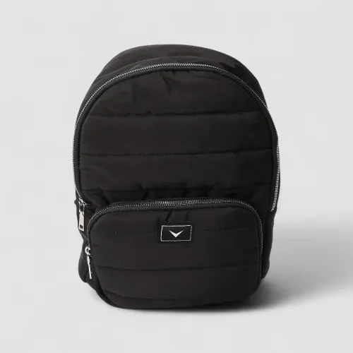 Mochila Feminina Vertus Média Puffer Bolso Frontal Preta
