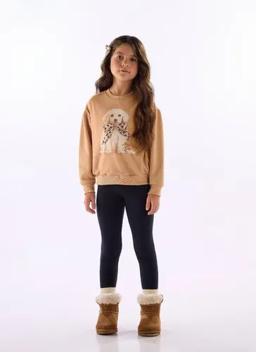 Conjunto menina moletom felpado com estampa sublimada Marrom