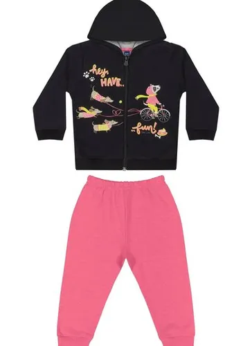 Conjunto Jaqueta e Calça Bebê Menina (Preto) Bee Loop