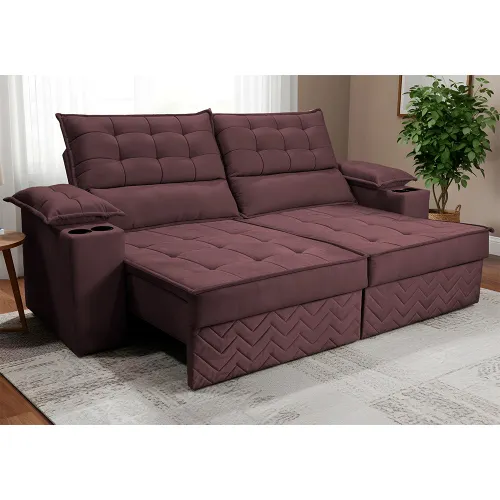 Sofá Retrátil e Reclinável Verona com Porta Copos Velupluma Cama inBox
