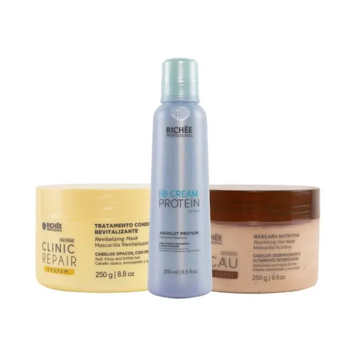 Kit Richée Cronograma Capilar Máscara de Hidratação Nutrição Reconstrução 3 x 250 ml
