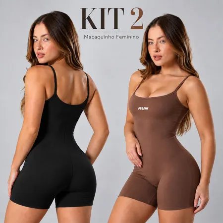 Kit 2 Macaquinho Fitness Feminino de Alcinha Zero Transparência para Academia Corrida Treino e Yoga