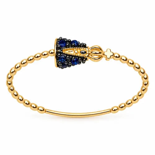 Anel Bolinha Nossa Senhora com Zircônia Safira em Ouro 18K