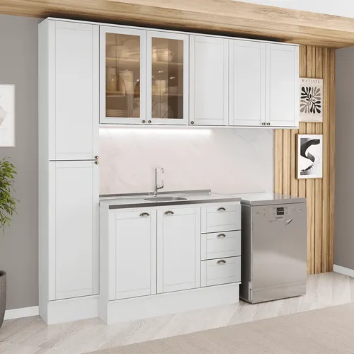 Armário de Cozinha Completa com Balcão Milla Willow Carraro Branco