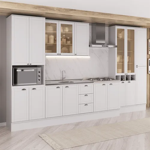 Armário de Cozinha Completa com Balcão Milla Uptown Carraro Branco