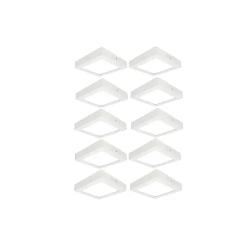 Kit 10 Plafons LED Sobrepor Quadrado 12W 780lm Branco 17cm