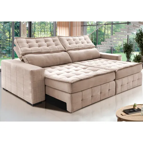 Sofá Retrátil e Reclinável Cama inBox Big Puffer com SoftGel D40 Velupluma