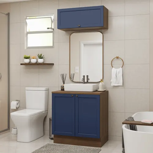 Conjunto Gabinete para Banheiro 80cm 3 Portas Rustic/Azul Vik Madesa 02