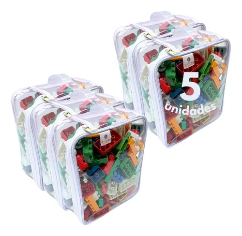 Kit 5 Saco Organizador Brinquedos Infantil Plástico C/ziper Cor Branco