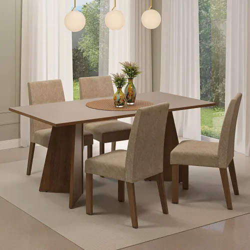 Conjunto Sala de Jantar Mesa Tampo de Madeira 4 Cadeiras Rustic/Crema/Imperial April Madesa