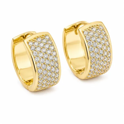 Brinco Argola Redonda 1 cm com Zircônias em Ouro 18K