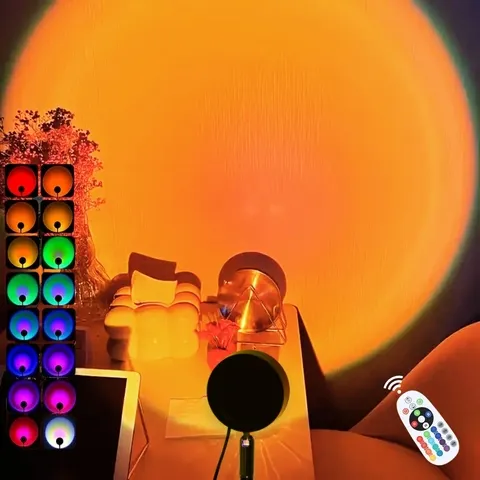 Luz Noturna de Projeção Ambiente com Efeito Pôr do Sol USB para Decoração de Casa, Iluminação Relaxante para Quarto e Sala de Estar